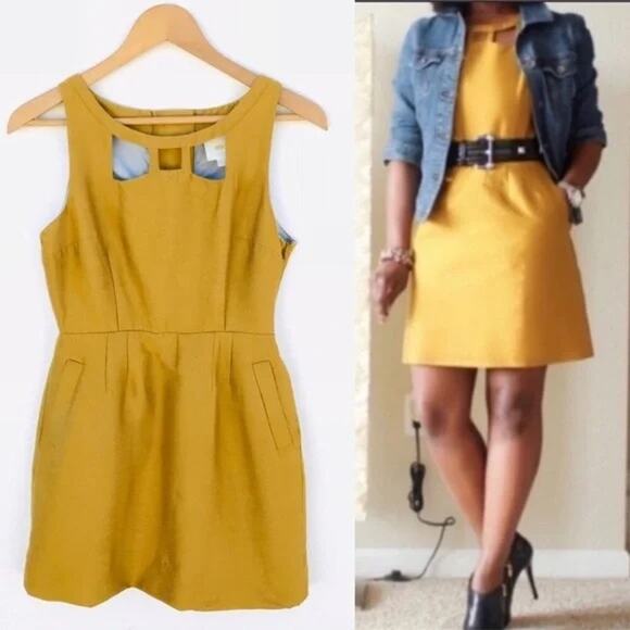 Maeve Size 0 Silk Wool Mustard Yellow Golden Chardonnay Dress Mini Anthropologie - Picture 1 of 7
